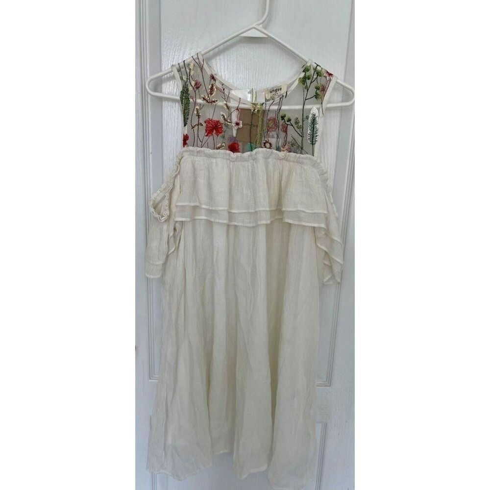 Umghee Dress Cream Floral Embroidery NWT Sz L Boho Fairycore Open‎ Shoulder